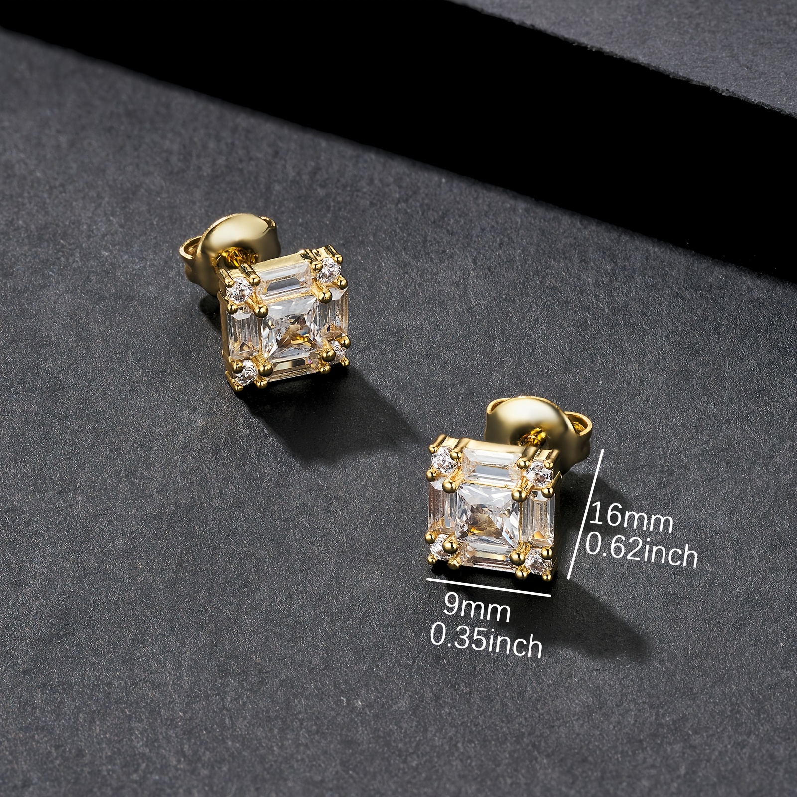 ICEDCHICS 9mm Square Stud Earrings, Hip-Hop Style
